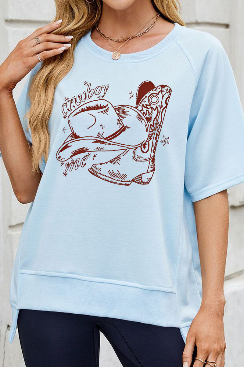 Western Bunny Graphic Loose Fit Short Sleeve Tee