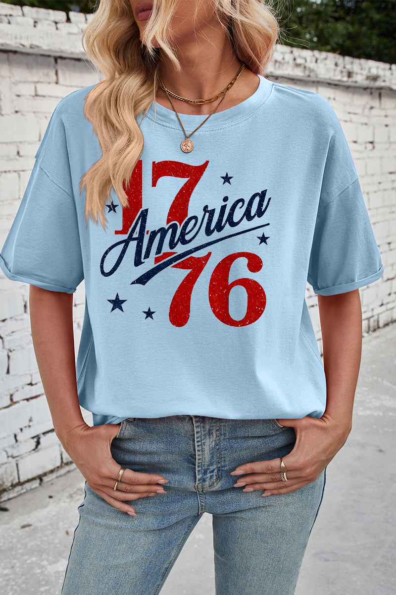 Patriotic Cotton Graphic Tee Oversized America 1776 Top