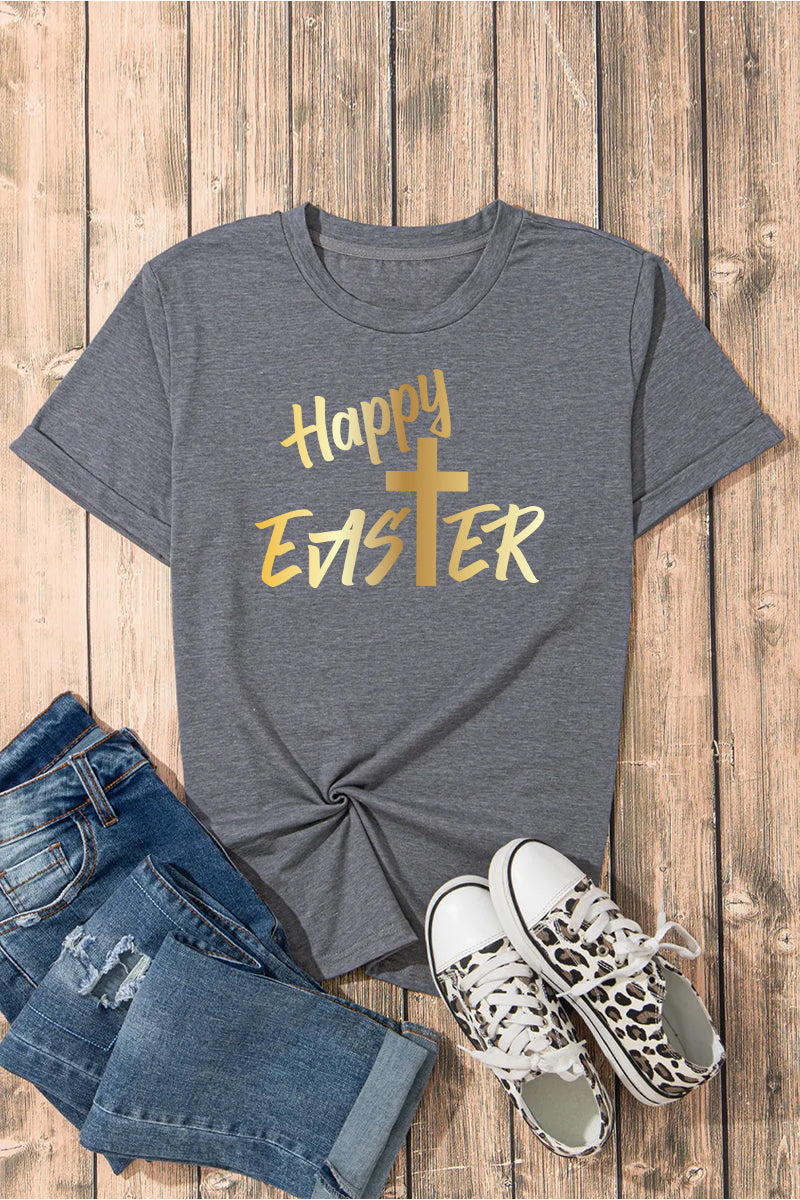 Easter Happy Easter Gold Letter Graphic Tee
