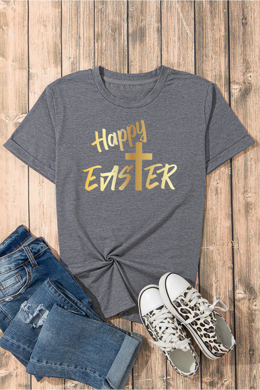 Easter Happy Easter Gold Letter Graphic Tee