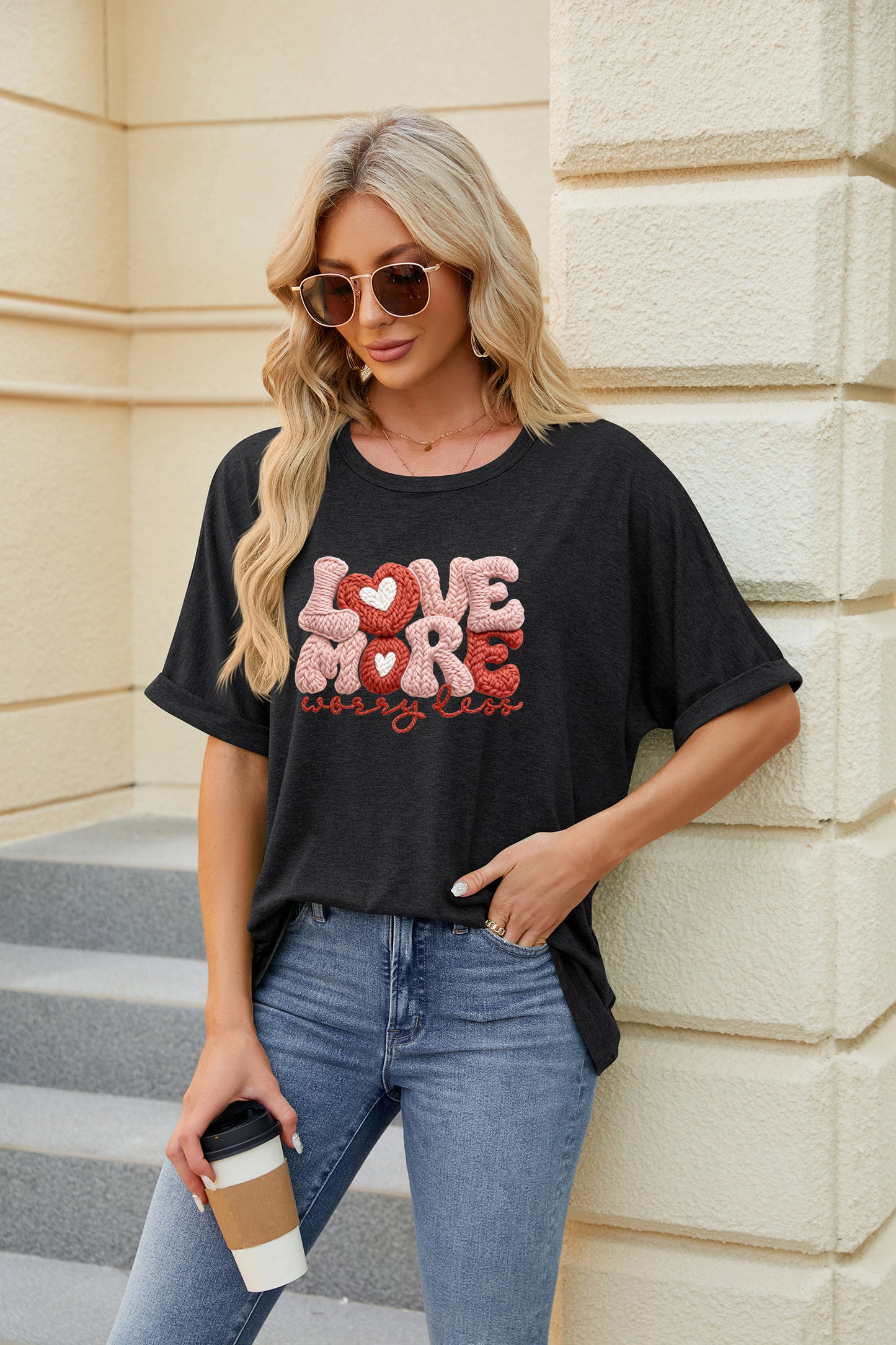 Valentine's Day Love Heart Graphic Casual Tee(Not Embroidery)