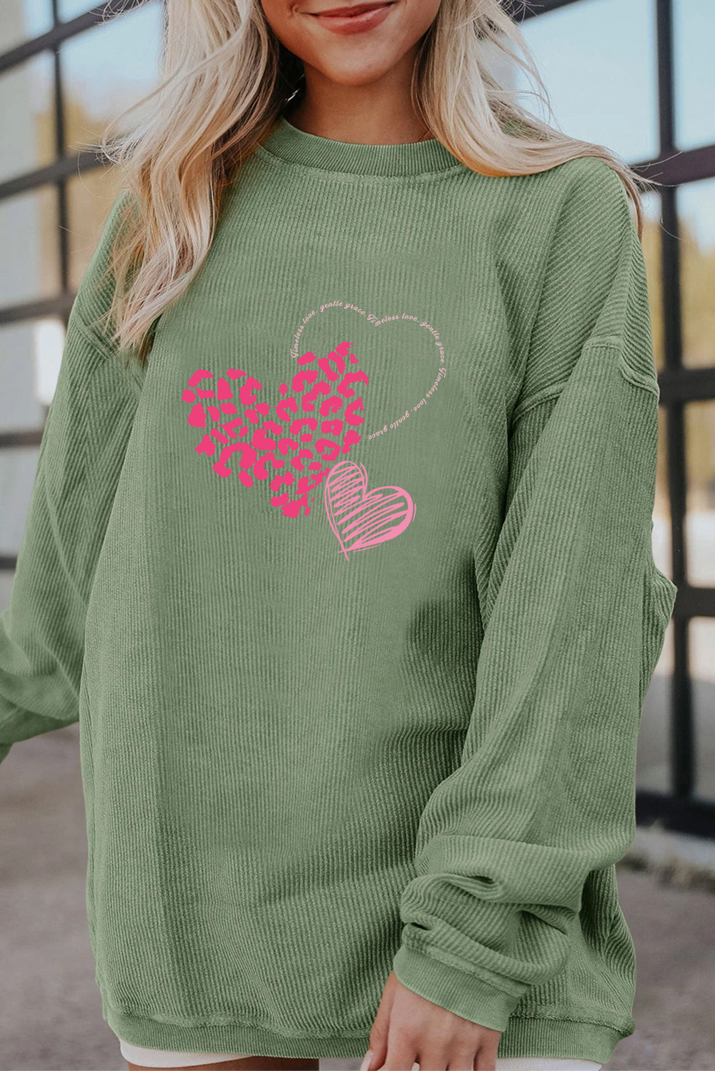 Valentine's Day Pink Leopard Heart Graphic Cozy Sweatshirt