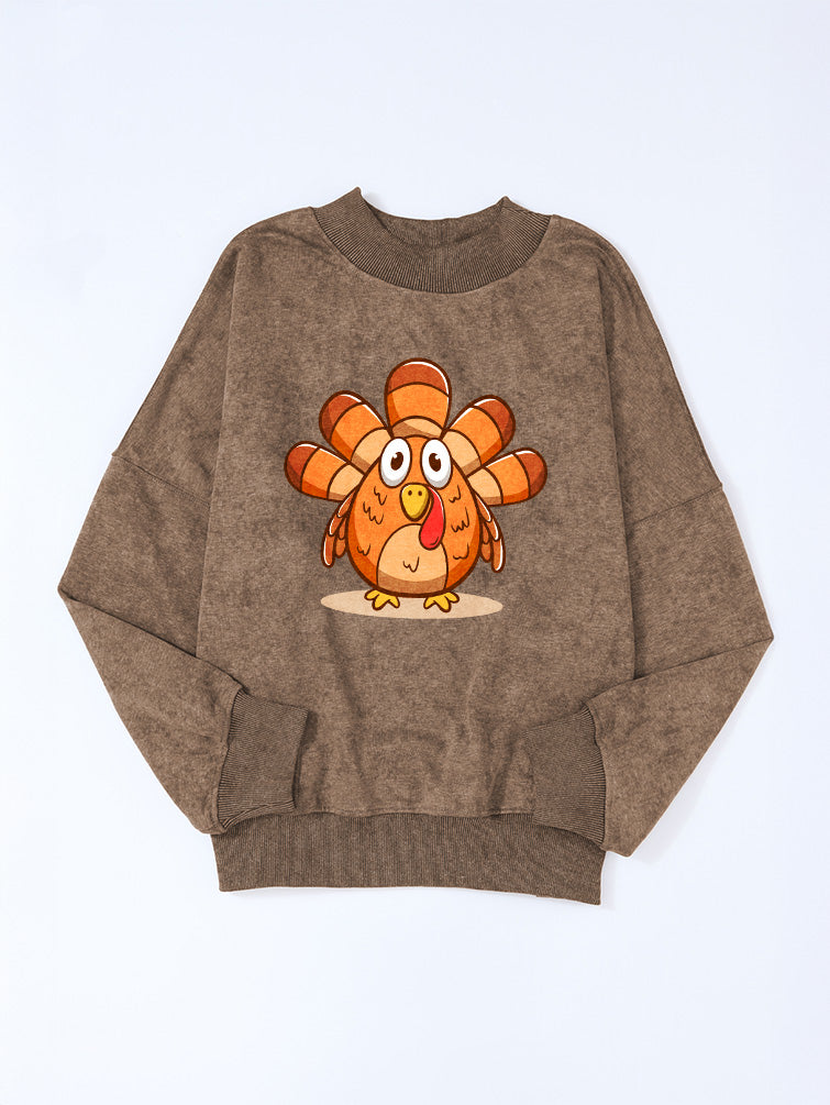 Cute Turkey Graphic Thanksgiving Drop Shoulder Sweatshirt
