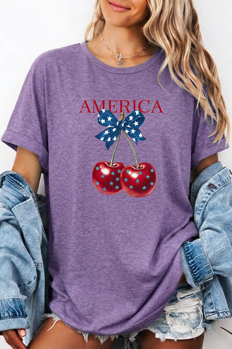 Patriotic Cherry Graphic Tee Oversized America Holiday Top