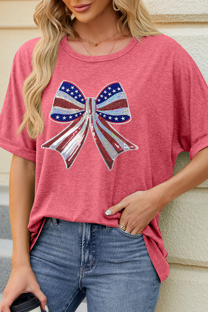 American Flag Bow Graphic Loose Fit T Shirt
