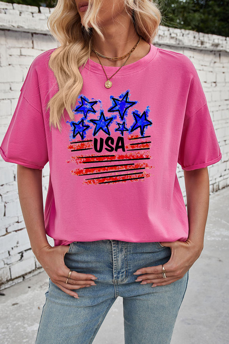 USA Star Flag Cotton Tee Oversized Casual Patriotic