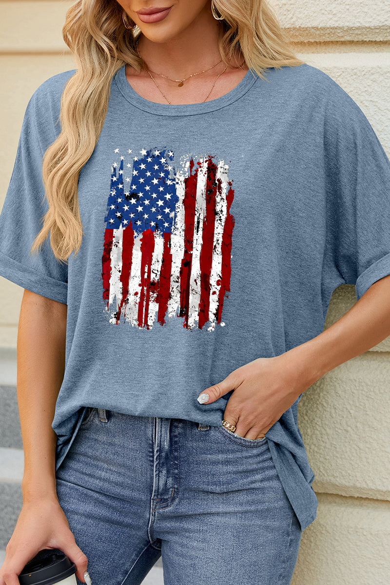 American Flag Patchwork Graphic Loose Fit Tee