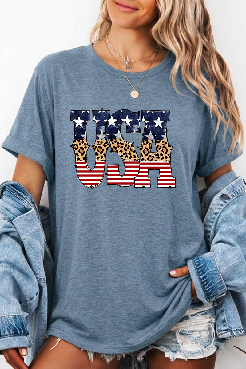 July 4th USA Western Flag Graphic T Shirt Women