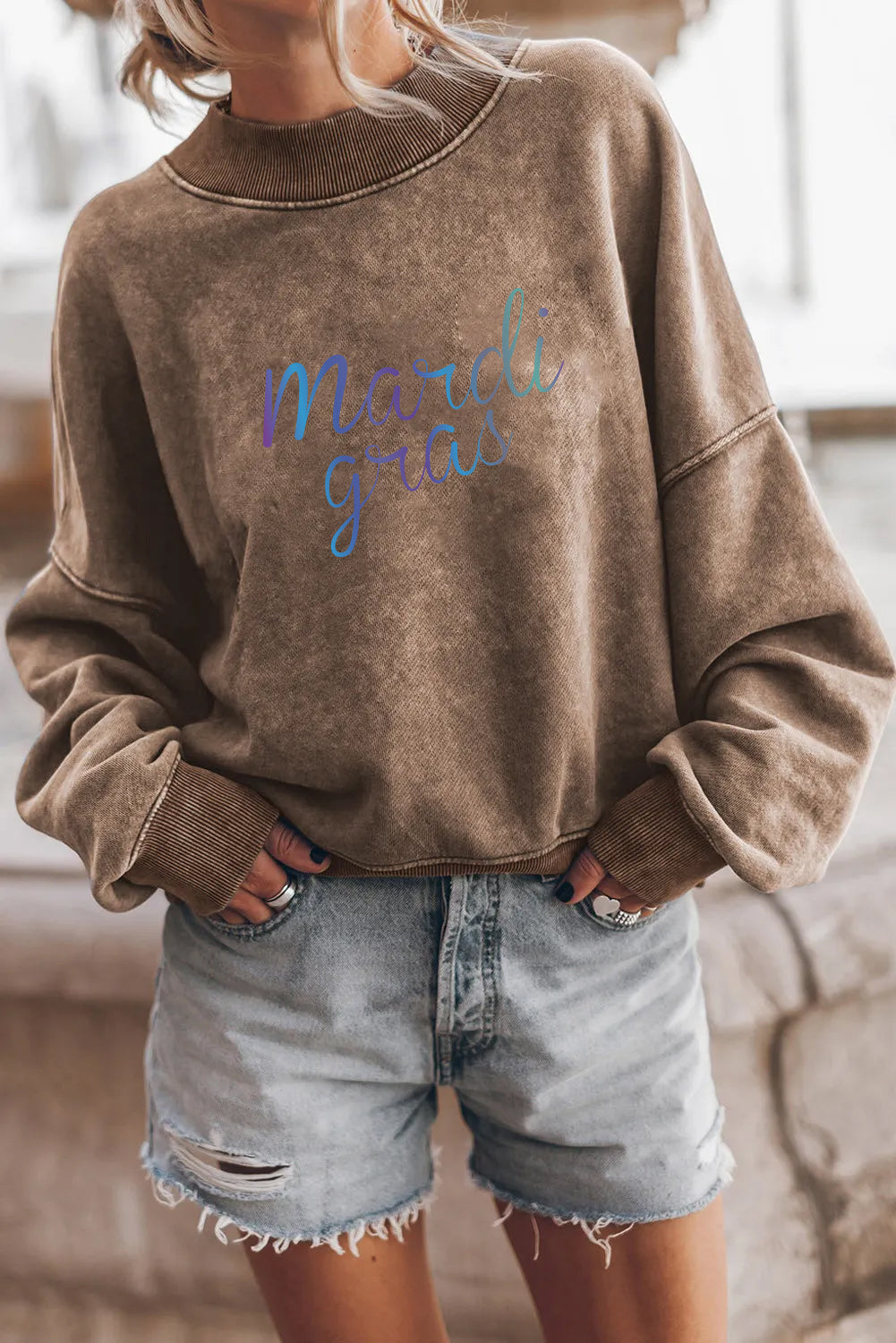 Mardi Gras Soft Gradient Text Pullover Sweatshirt