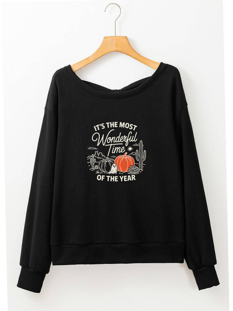 Halloween Pumpkin Ghost Graphic Sweatshirt for Women
