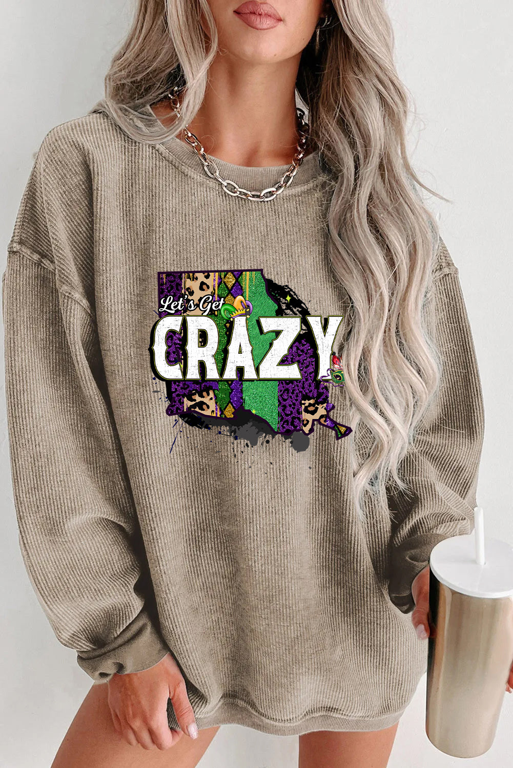 Mardi Gras Crazy Graphic Casual Long Sleeve Top