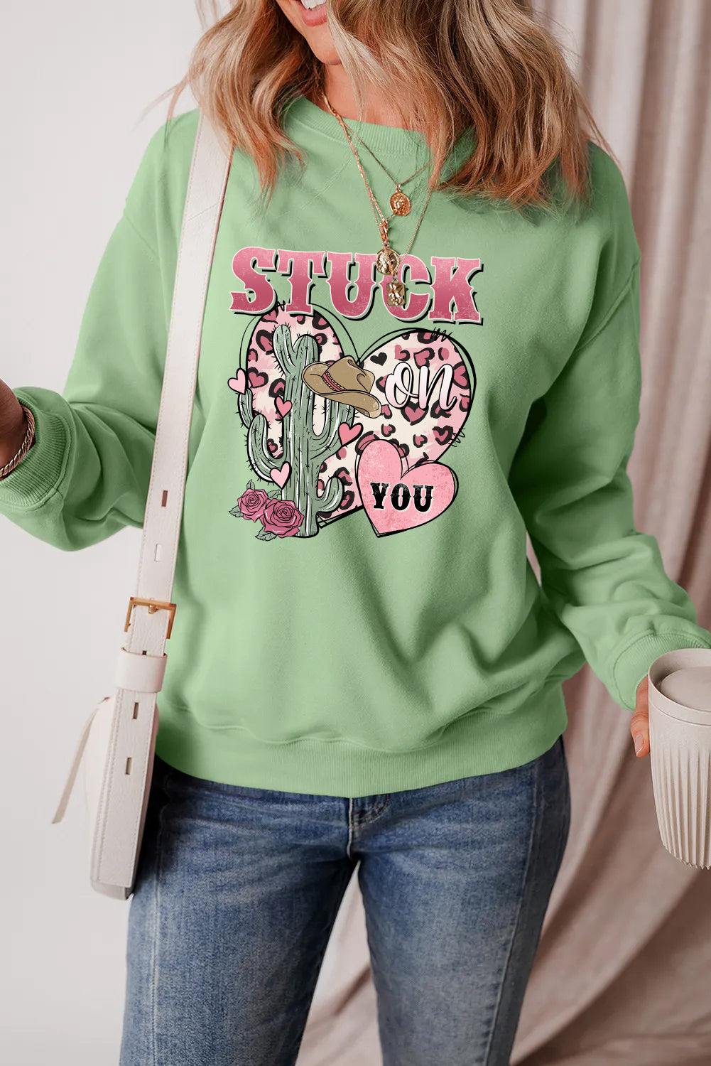 Valentine’s Day Stuck On You Cactus Heart Graphic Sweatshirt