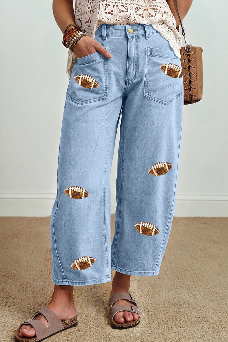 Game Day Football Patch Light Wash Wide Leg Jeans