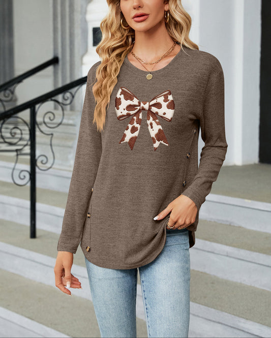 Western Leopard Bow Graphic Long Sleeve Top