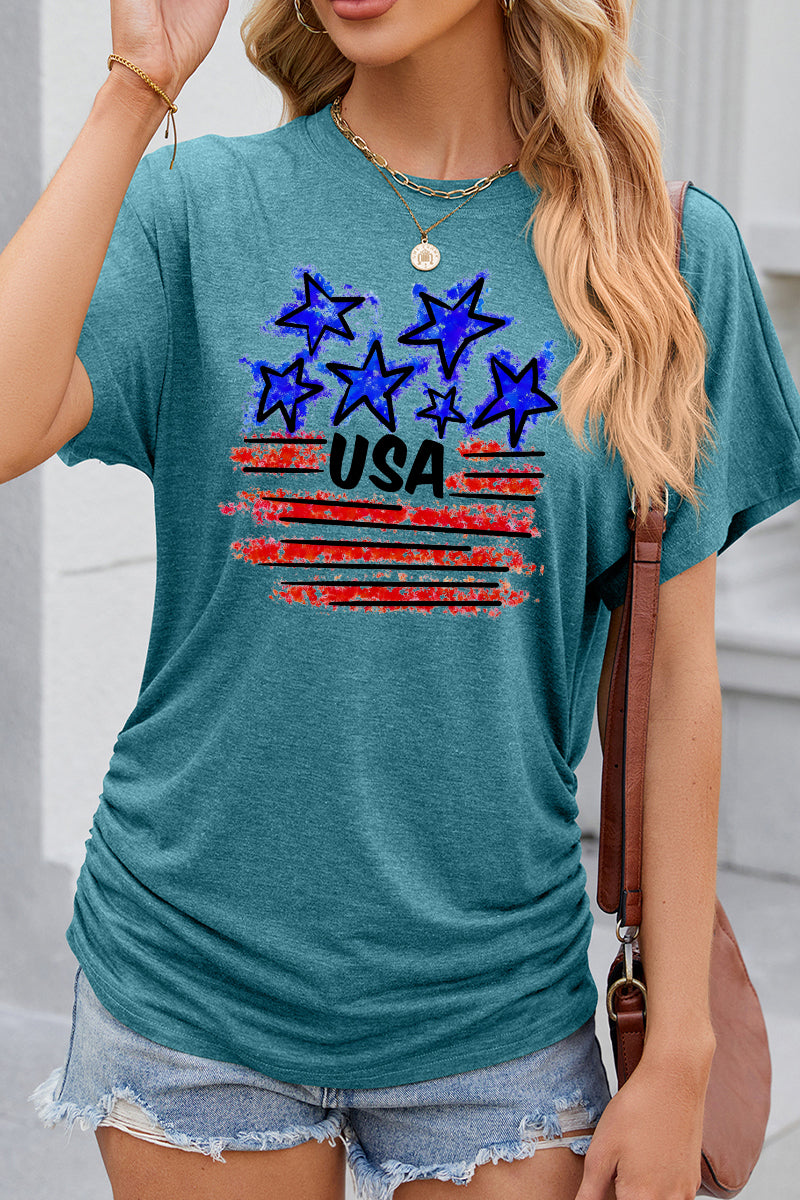 American Flag USA Star Graphic Casual Summer Tee