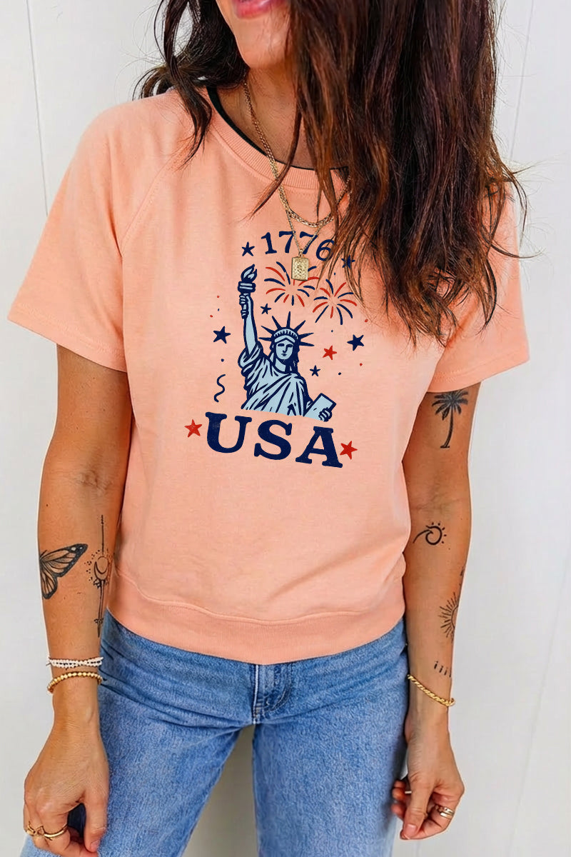 4th of July 1776 Statue Firework Patriotic Tee