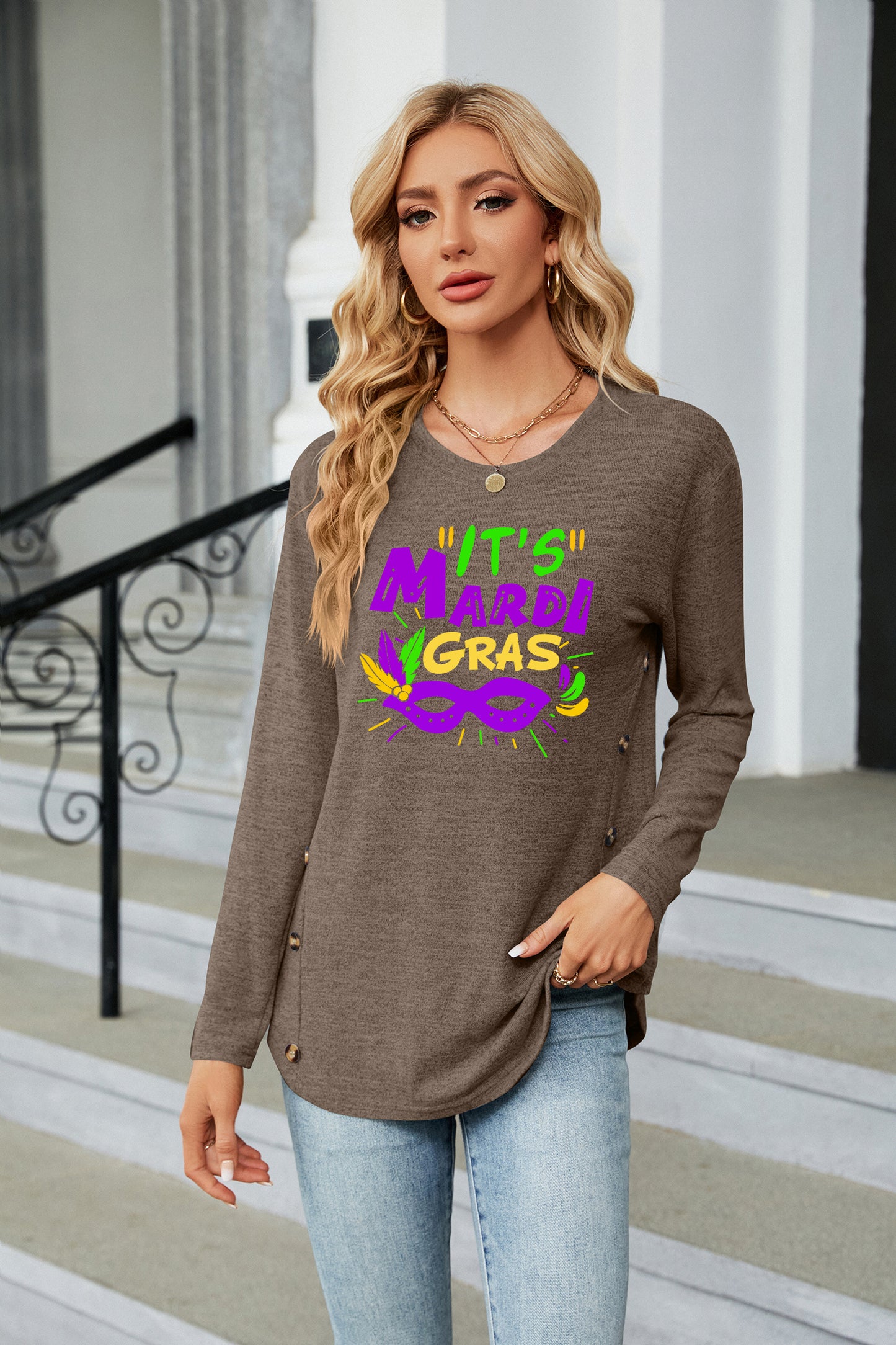 Mardi Gras Graphic Casual Long Sleeve Shirt