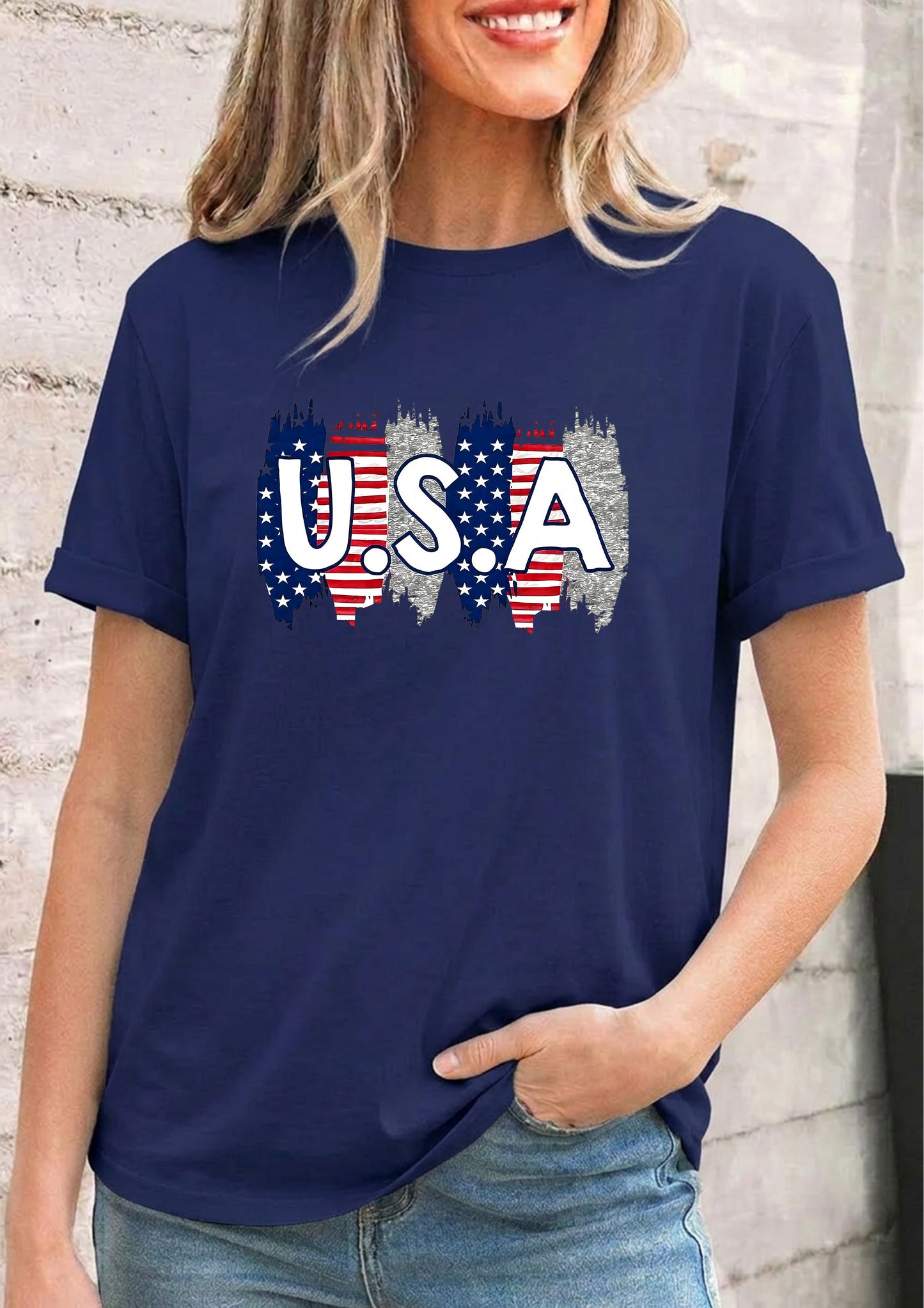 USA Flag Graphic Independence Day Casual Tee