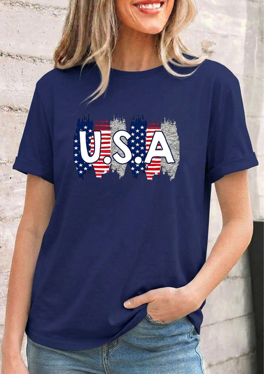 USA Flag Graphic Independence Day Casual Tee