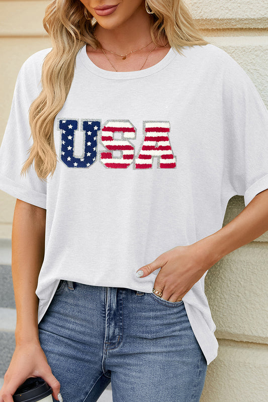 USA Flag Graphic Tee Casual Loose Fit T Shirt
