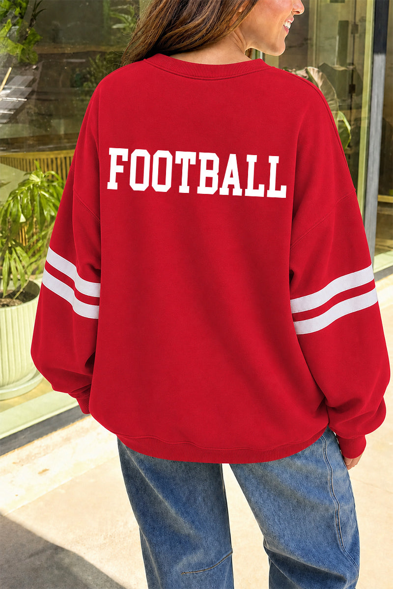 Graphic Cotton Sweatshirt GameDay Oversized Drop-Shoulder Striped