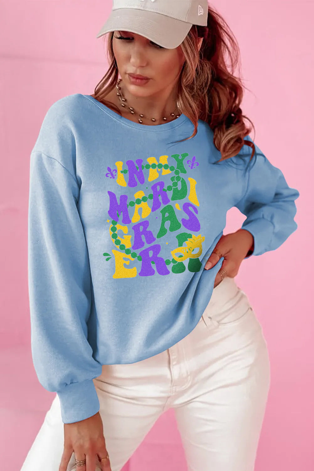 Mardi Gras Color Block Letter Graphic Sweatshirt