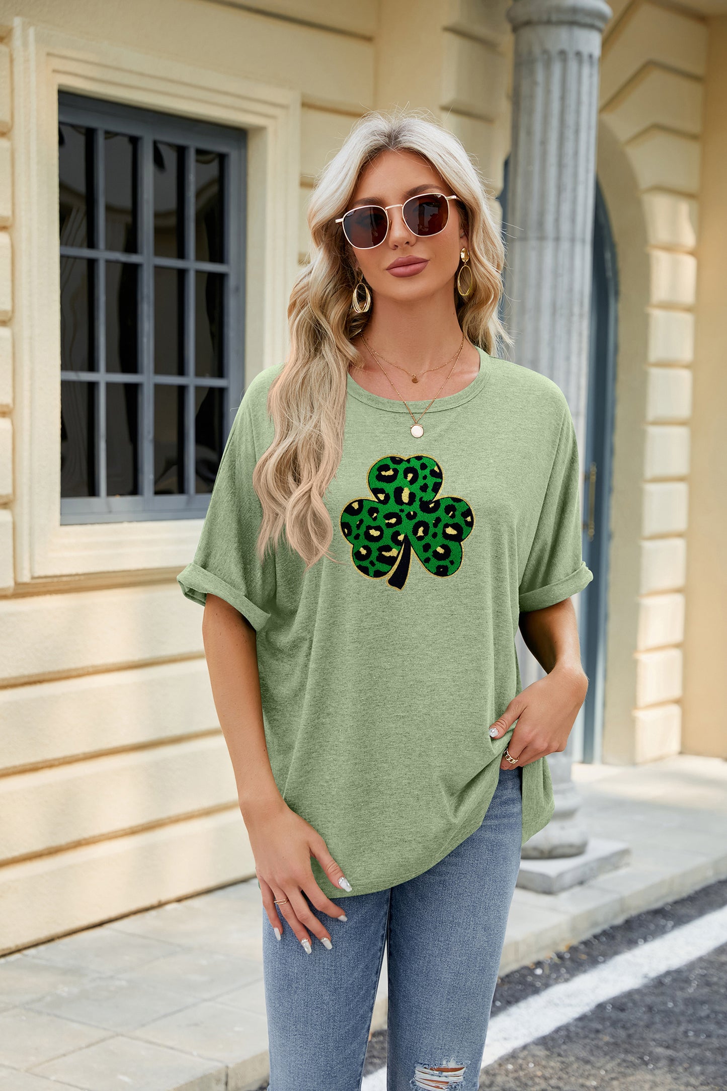 St Patricks Day Sequin Shamrock Graphic T-Shirt