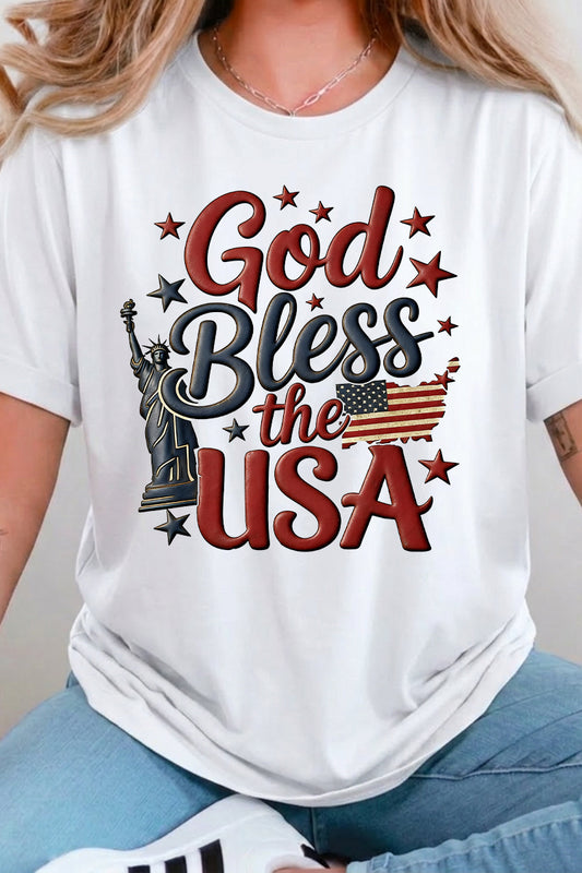 Fourth of July God Bless USA Graphic Tee for Women