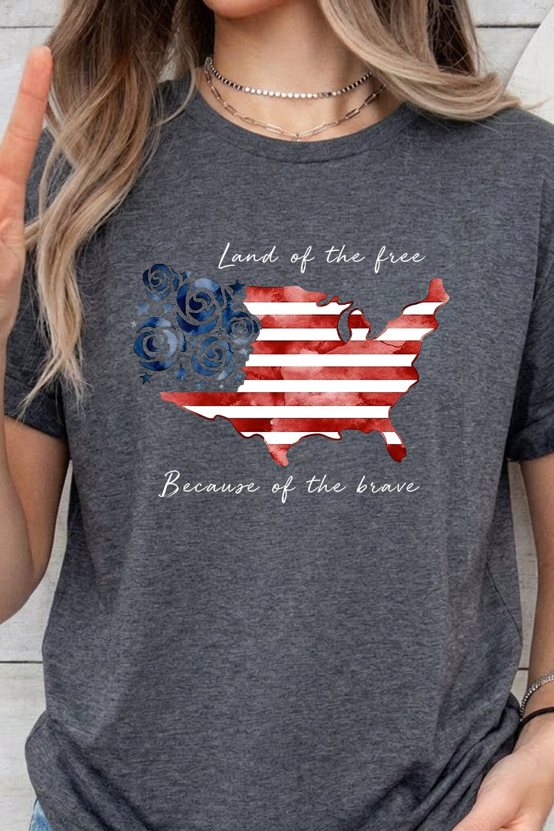4th of July USA Flag Map Graphic Quote Tee