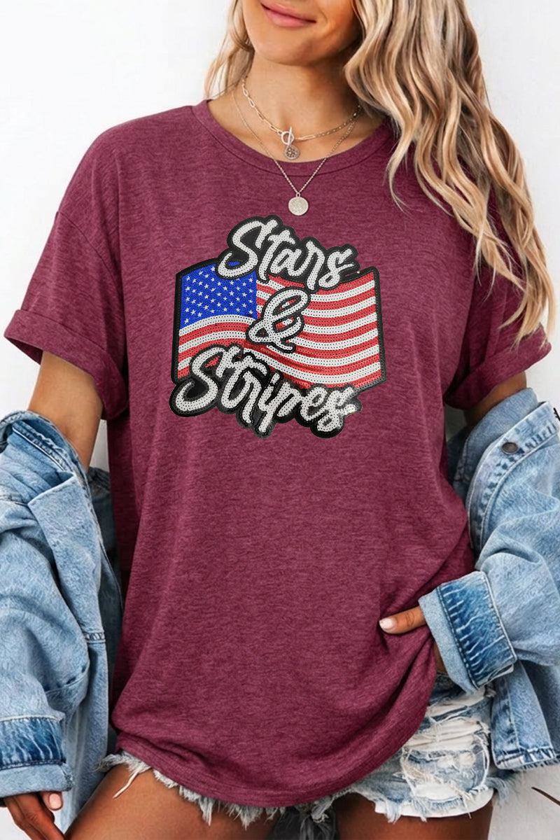 Stars Stripes Graphic Oversized Fourth of July Tee