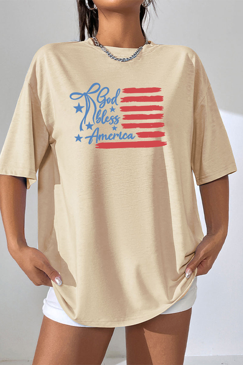 Flag Graphic Cotton T Shirt Casual Oversized USA