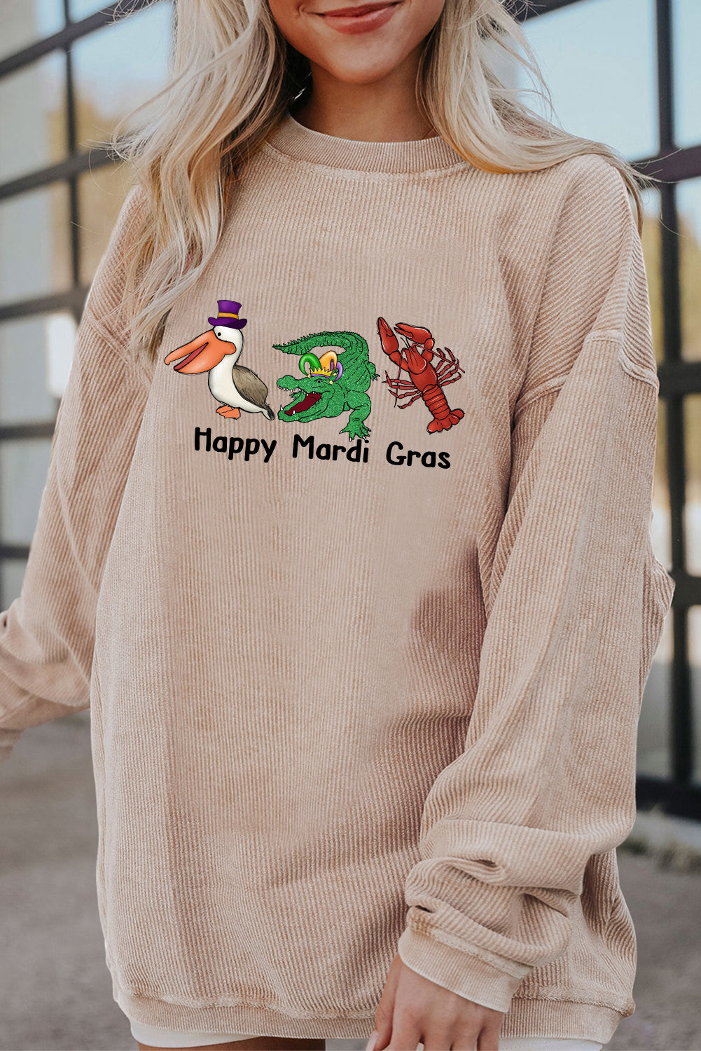 Happy Mardi Gras Gnome Graphic Corded Sweatshirt