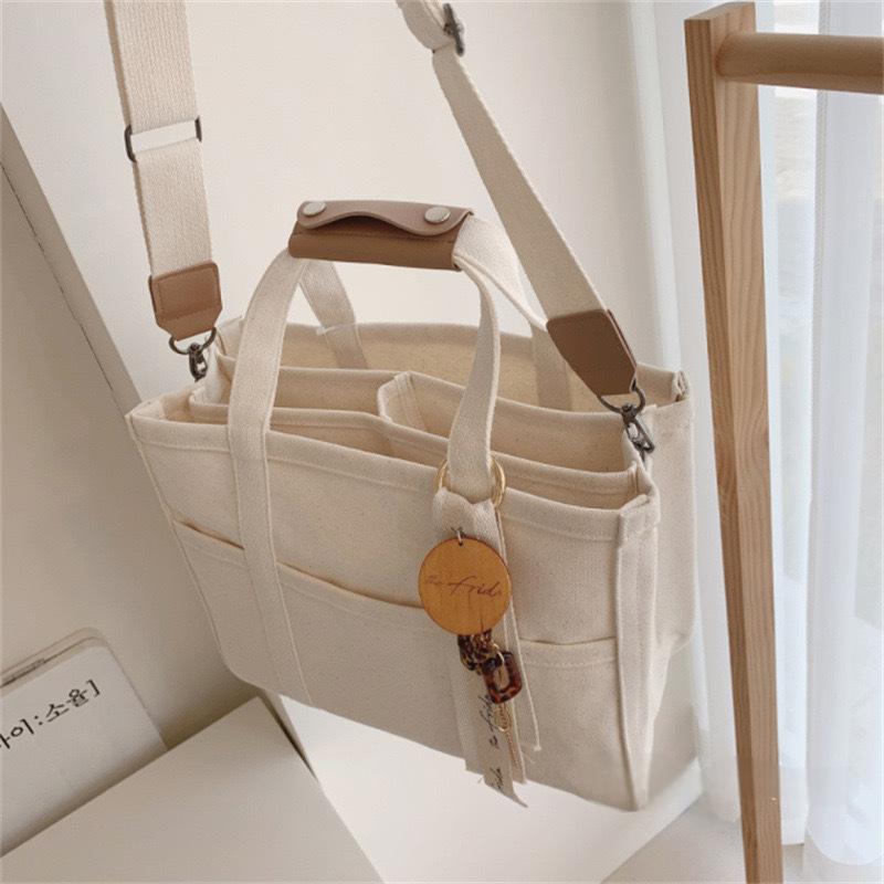Canvas Multi Pocket Laptop Tote Crossbody Travel Bag