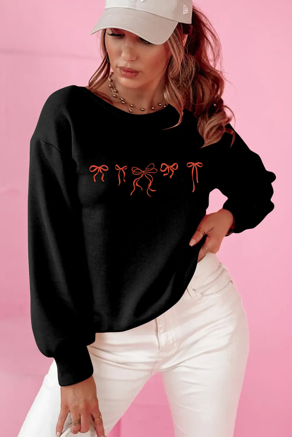 Valentine’s Day Bow Graphic Bow Back Sweatshirt