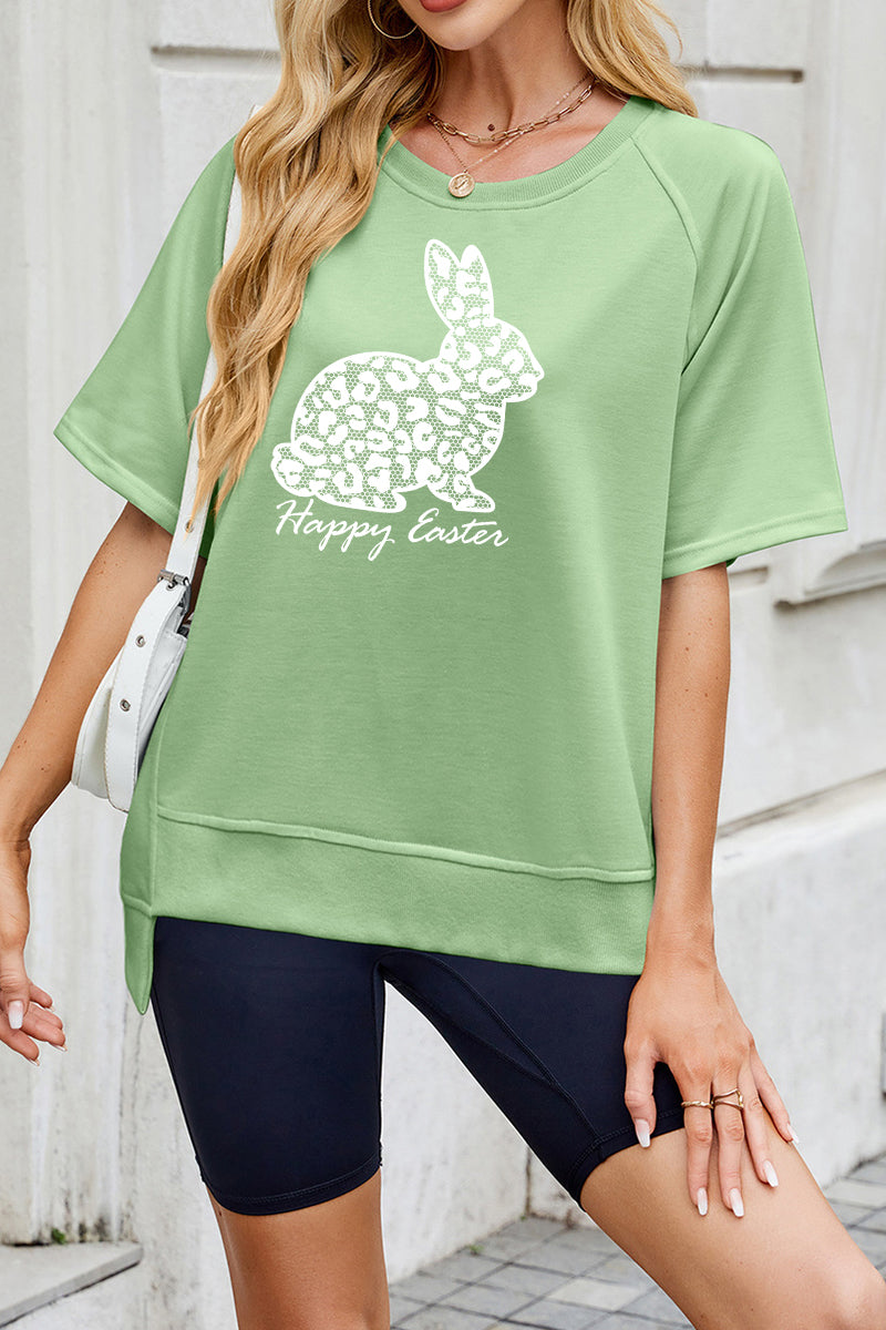 Happy Easter Bunny Graphic Tee Women Spring Casual Top
