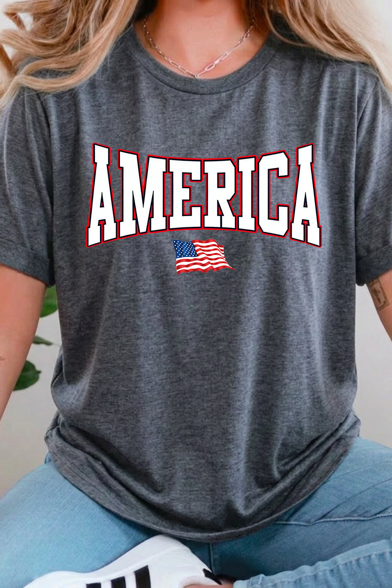 Flag Cotton Graphic Tee Oversized Patriotic Top