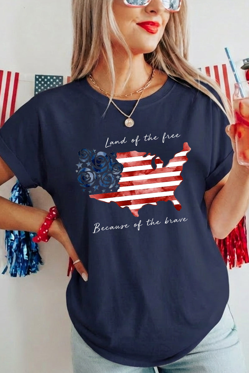 Women 4th of July USA Map Graphic T Shirt