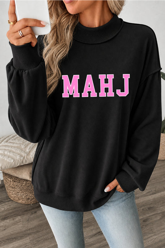 Varsity Letter Graphic Mock Neck Oversized Sweatshirt