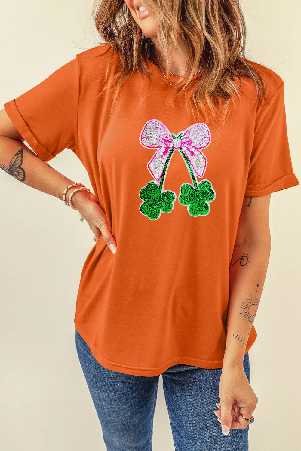 Saint Patrick’s Day Bow Clover Graphic T Shirt