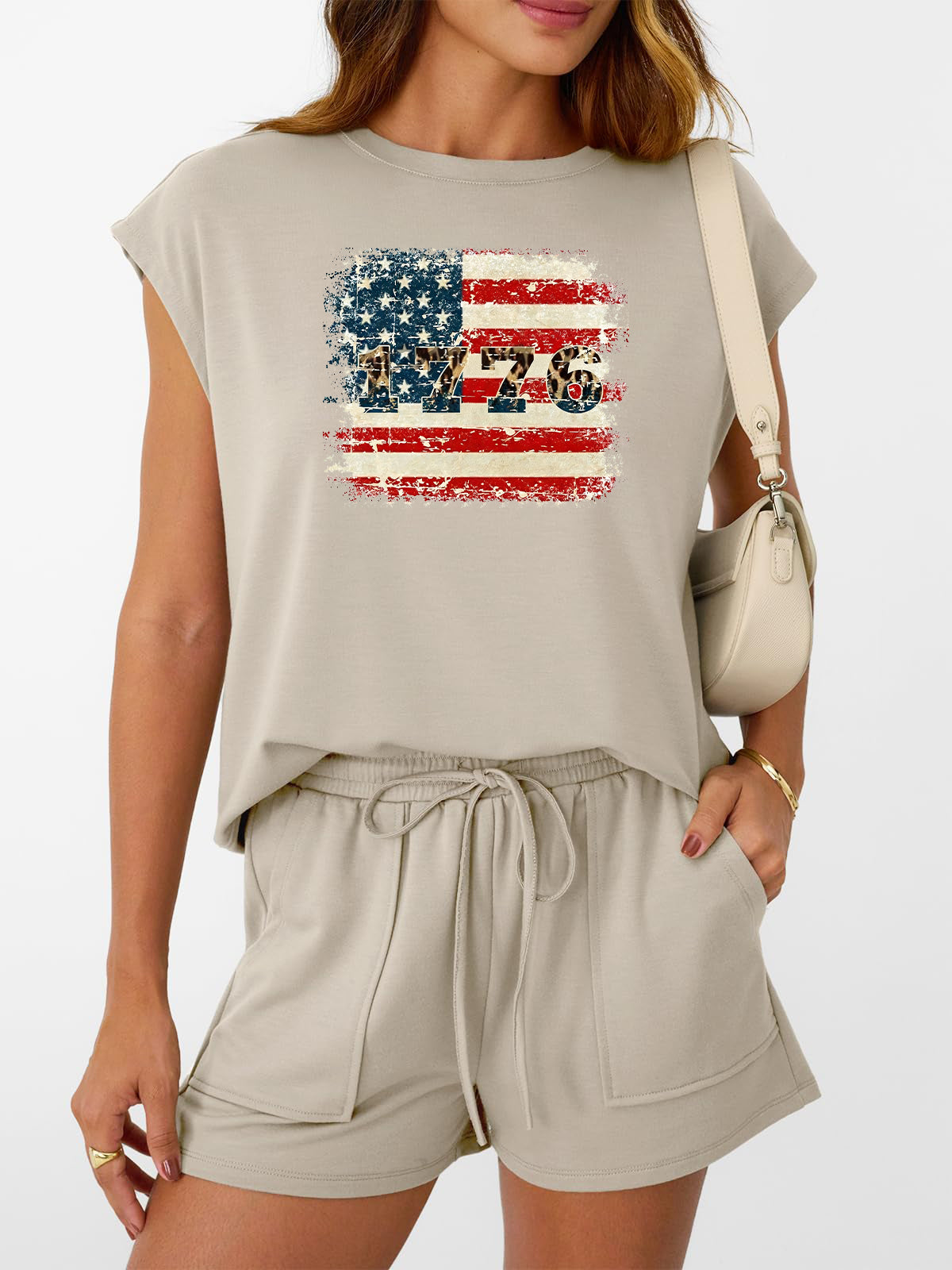 USA Flag 1776 Graphic Two Piece Lounge Set