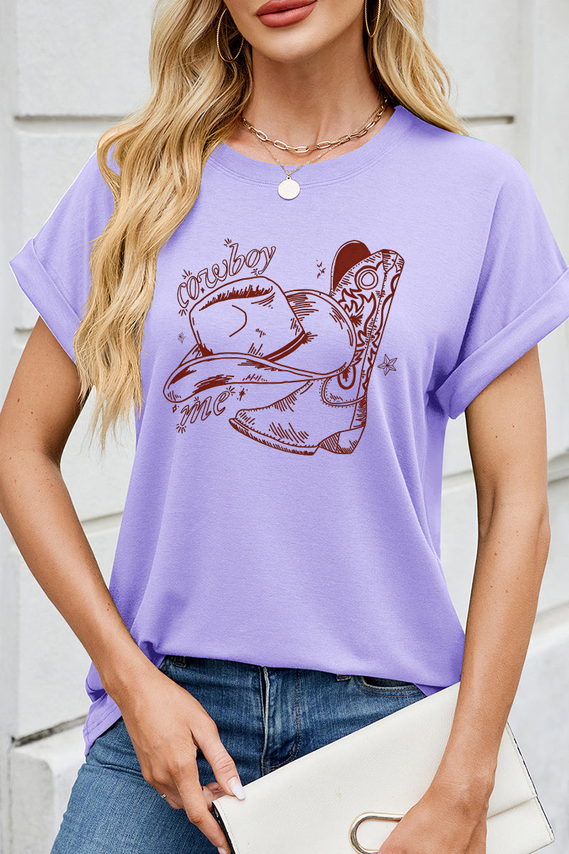 Western Graphic Cap Sleeve Loose Fit Casual Tee Top