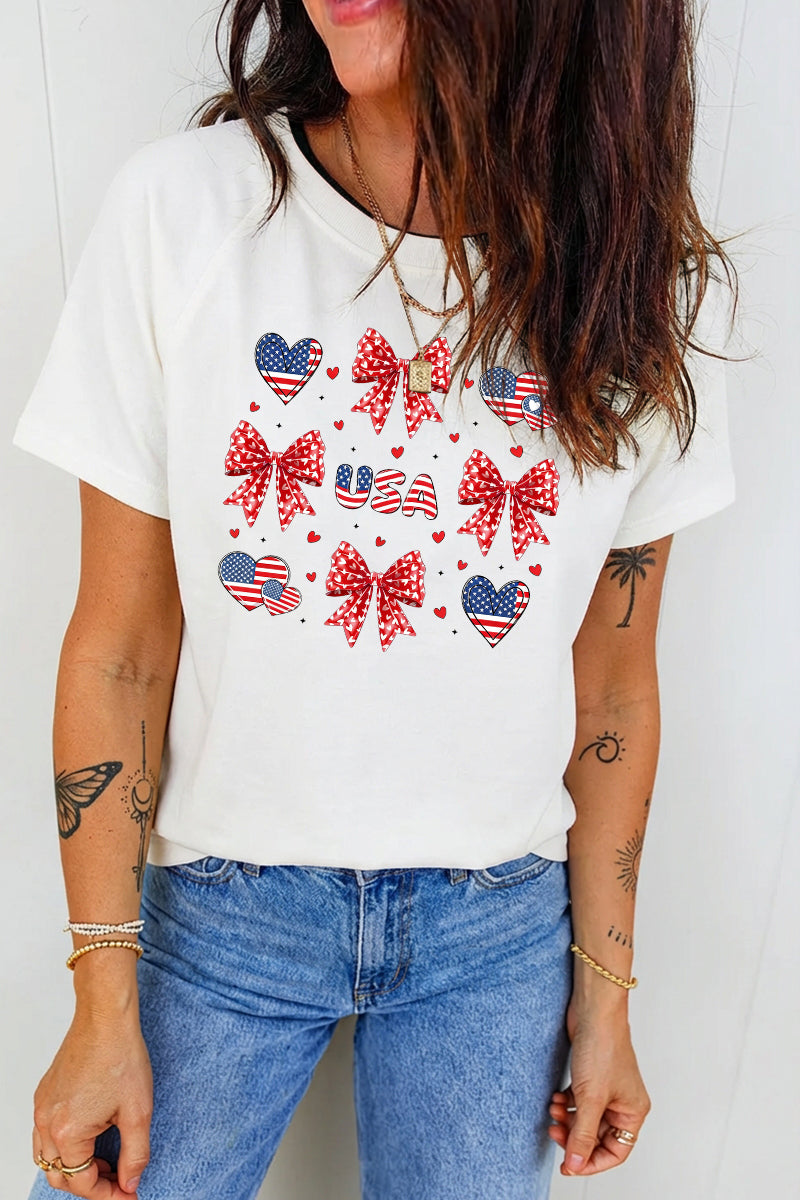 Patriotic Bow Heart Graphic USA Fourth of July Tee