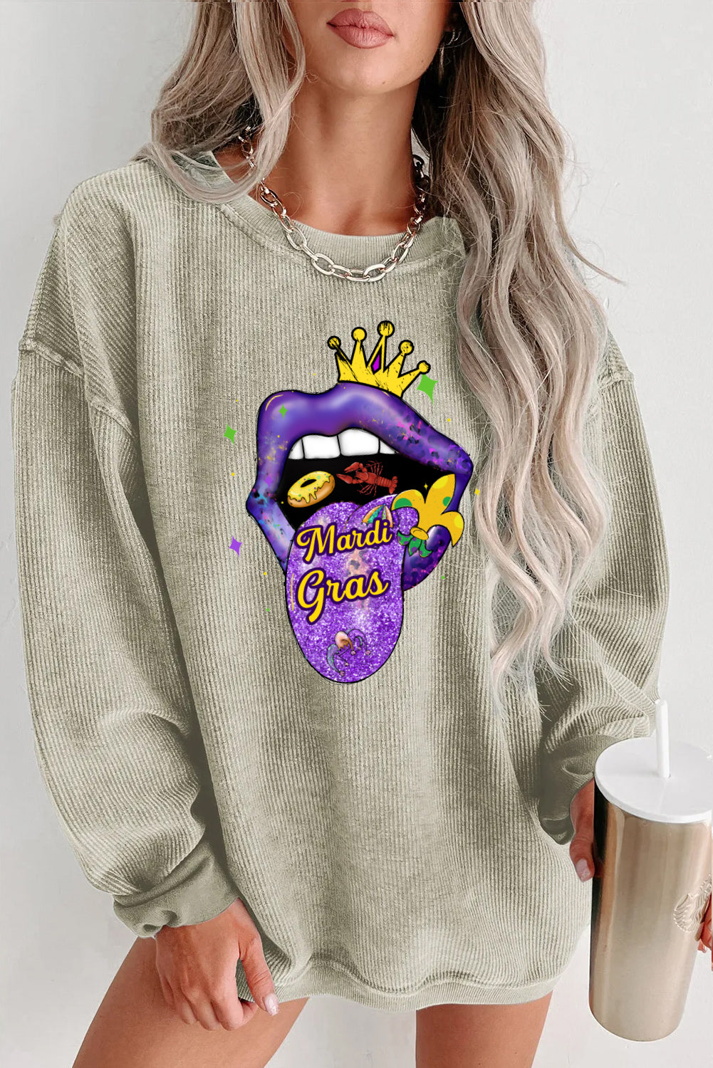 Mardi Gras Crown Lips Graphic Sweatshirt
