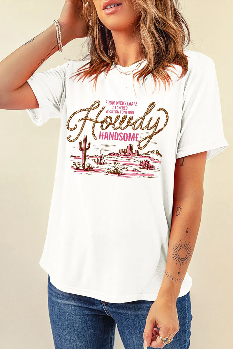 Howdy Western Graphic Tee Casual Cowgirl Summer Top