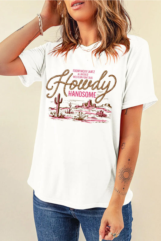 Howdy Western Graphic Tee Casual Cowgirl Summer Top