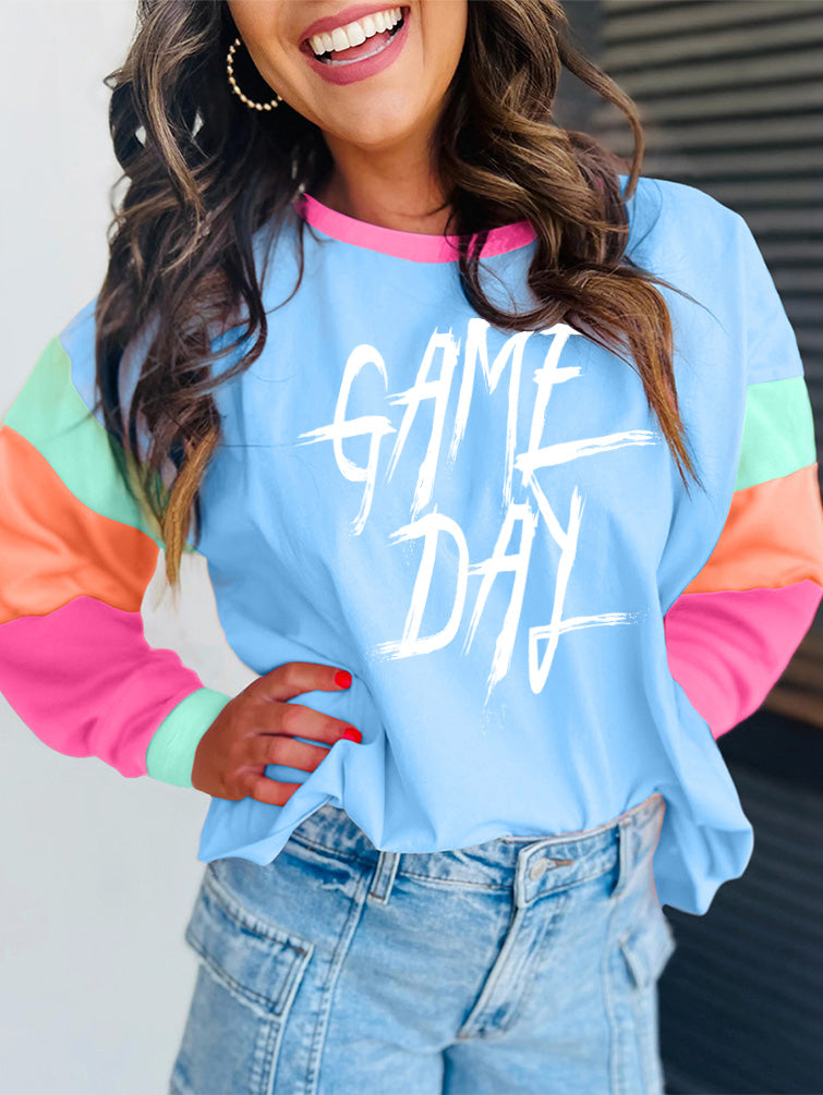 Game Day Graphic Long Sleeve Color Block Women’s Top