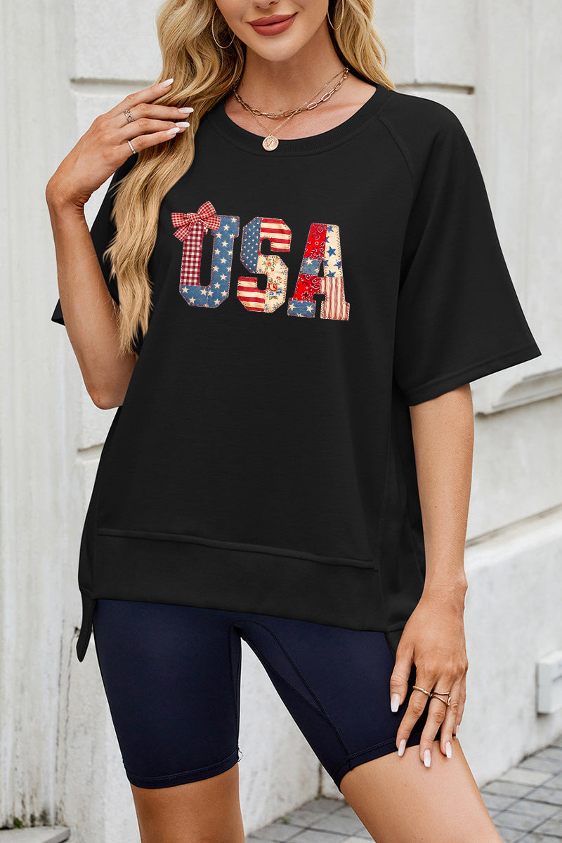 USA Flag Bow Sweatshirt Women Patriotic 4th July Top