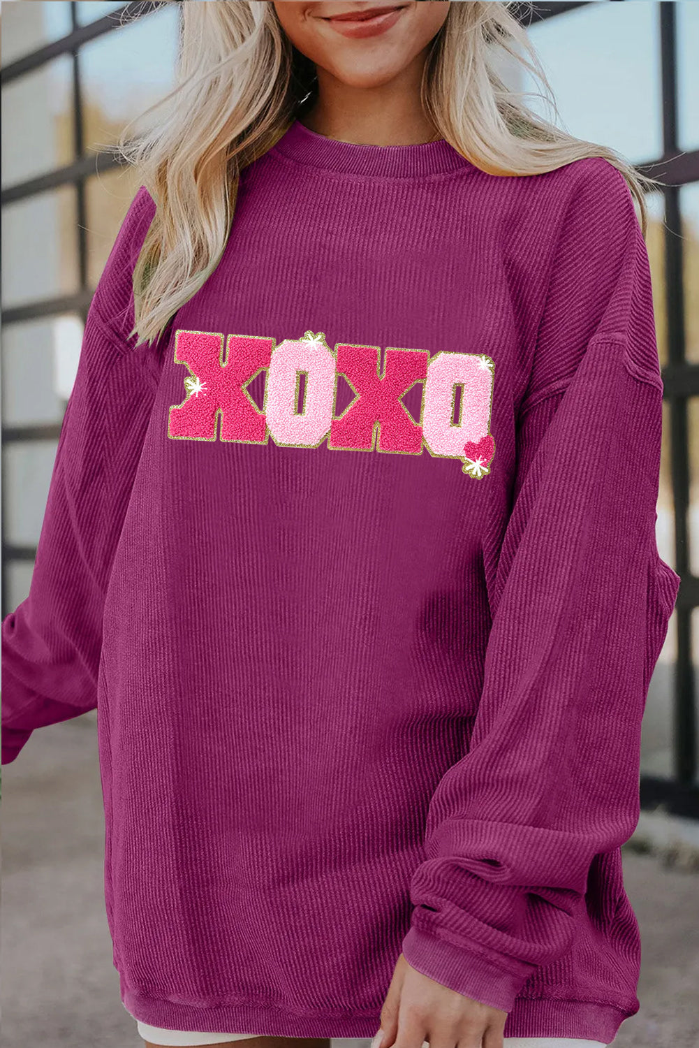 Valentines Day XOXO Pink Letter Graphic Sweatshirt