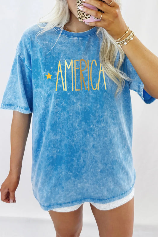 America Mineral Wash Graphic Tee Oversized Patriotic Vintage