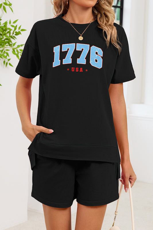 1776 Graphic Two Piece Shorts Set Patriotic Outfit